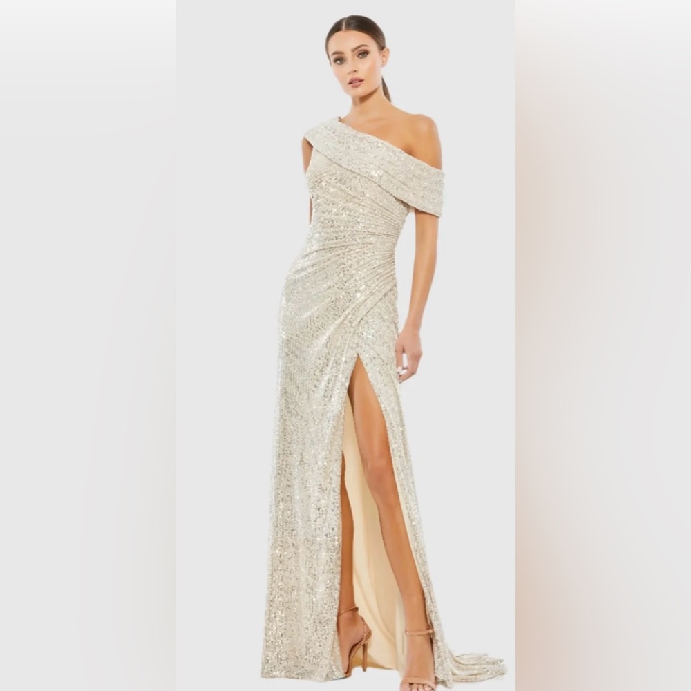 Mac Duggal Gold Off-Shoulder Wedding Gown Nude NWT